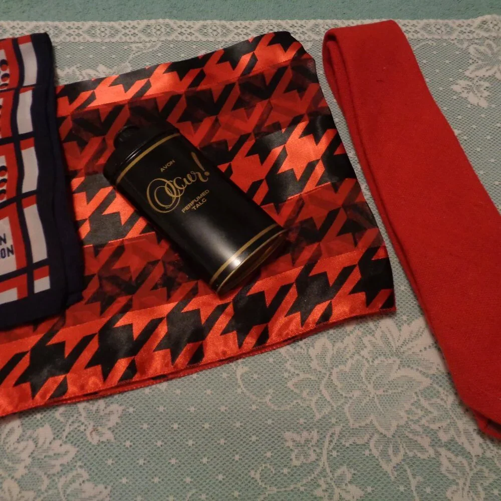60s 70s Stylie RETRO YVES SAINT LAURENT TIE Scarf, Infinity Scarf & 70s Avon Lot